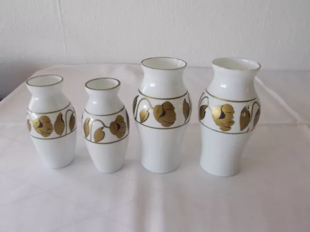 4 x Vase Vasen Jugendstil Milchglas Golddekor Blumen