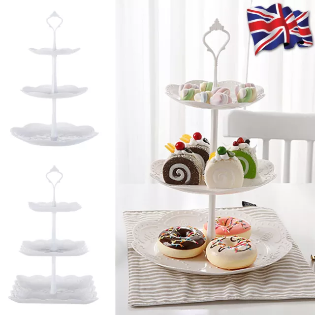 3 Tier Cake Stand Afternoon Tea Wedding Party Plates Tableware Embossed Tray H