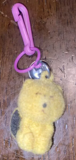 Vintage 1980s Plastic Bell Charm Rare Fuzzy Critter Sitter For 80s Necklace
