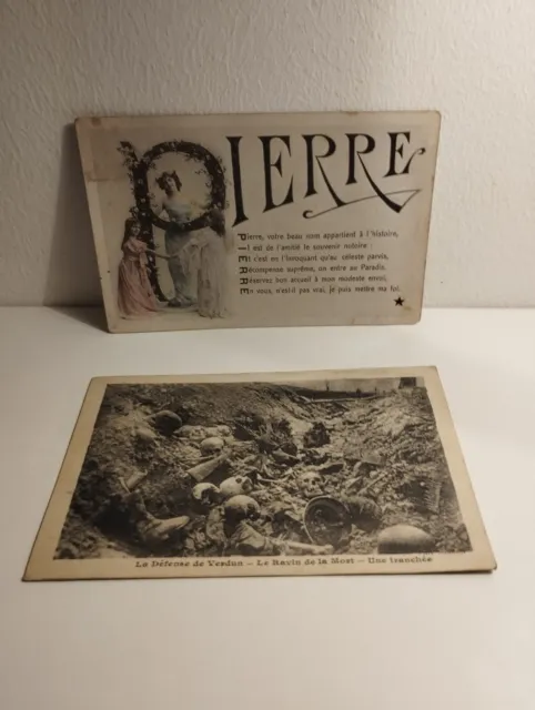Cartes Postales Anciennes Lot De 2 (Vierges) Prénom Pierre / Souvenir De Verdun