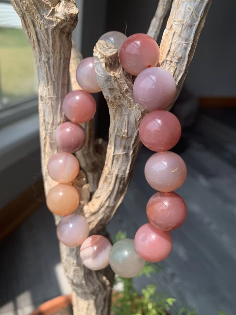 Hand-carved Natural Yanyuan agate(Rare Mineral)bracelet, Candy Beads 0.6In