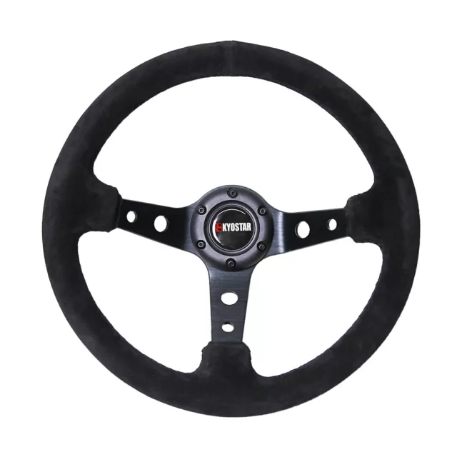 KYOSTAR Deep Dish Racing Steering Wheel 350mm 14" Suede Leather Brushed Spoke