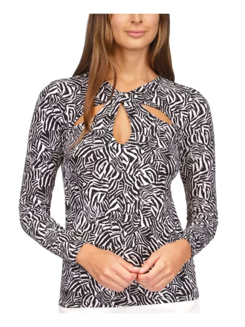 MICHAEL Michael Kors Womens Printed Twist Keyhole Top Black/White US M