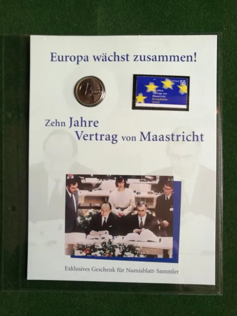Numisblatt mit Euro-Briefmarke Mi.-Nr 2373 postfrisch + 1-Euro Münze Jahr 2003 A