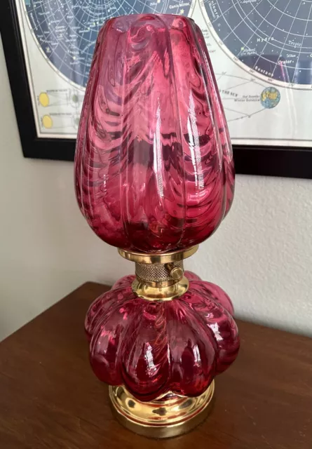 Beautiful Converted Vintage Cranberry Glass Electric Parlor Lamp