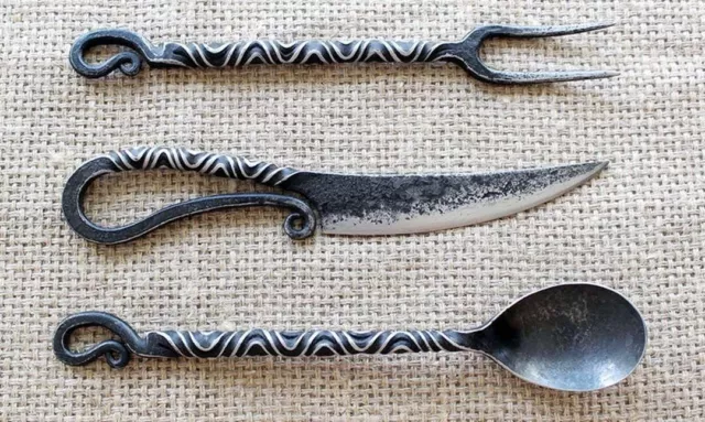 Medieval Hand Forged Cutlery Unique set of 6pcs iron,  Gift ,LARP, Wrought iron