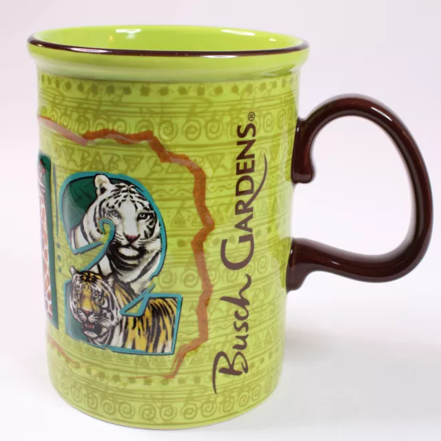 Busch Gardens Large Ceramic Green Coffee Cup Mug Tigers Giraffe Elephant 3D 2012
