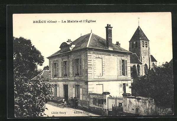 CPA Bregy, La Mairie et l´Eglise