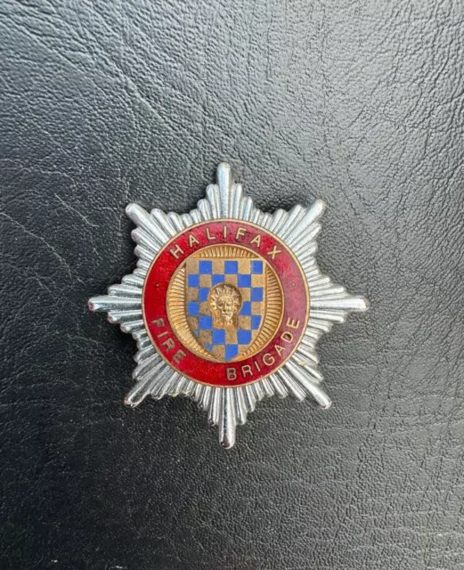 OBSOLETE Halifax Fire Brigade Service Yorkshire Enamel Cap Hat Uniform Badge