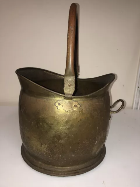 Vintage Brass Coal Scuttle Bucket Helmet Shaped Storage Fireplace Fireside Hom