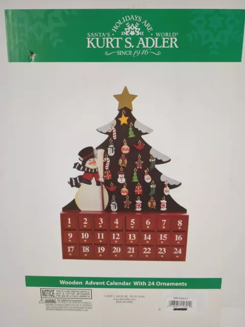 Kurt Adler Wooden Snowman Tree Advent Calendar with 24 Christmas Ornaments