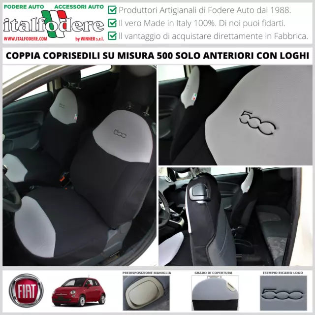 COPPIA COPRISEDILI Fiat 500 SU MISURA Fodere Foderine SOLO ANTERIORI Grigio Nero