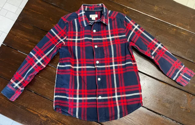 Cat and Jack Boys Plaid Flannel Shirt Button Up Red, & Blue Long Sleeve Size 6/7