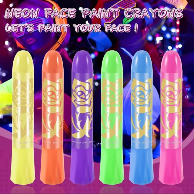 2X(6 Pack Glow en la Dark Face Body Paint Glow Sticks Marqueurs Maquillage 8052 2