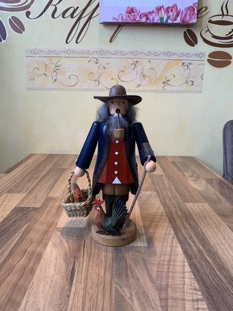 Sehr schöne Figur,Räuchermann,Bauer,Hühnern,Steglich,Seiffen,alt,Erzgebirge!