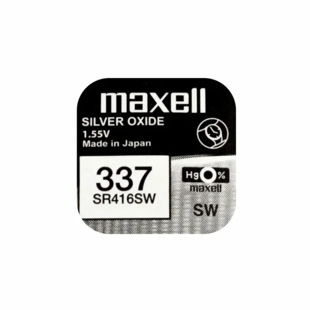 Maxell 337 SR416SW 416 1,55 V Pile Bouton Ronde Oxyde Argent - Made in Japan