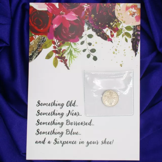 Wedding Card Queen Elizabeth II Sixpence "Origin of Wedding Rhyme©" Bride Luck E