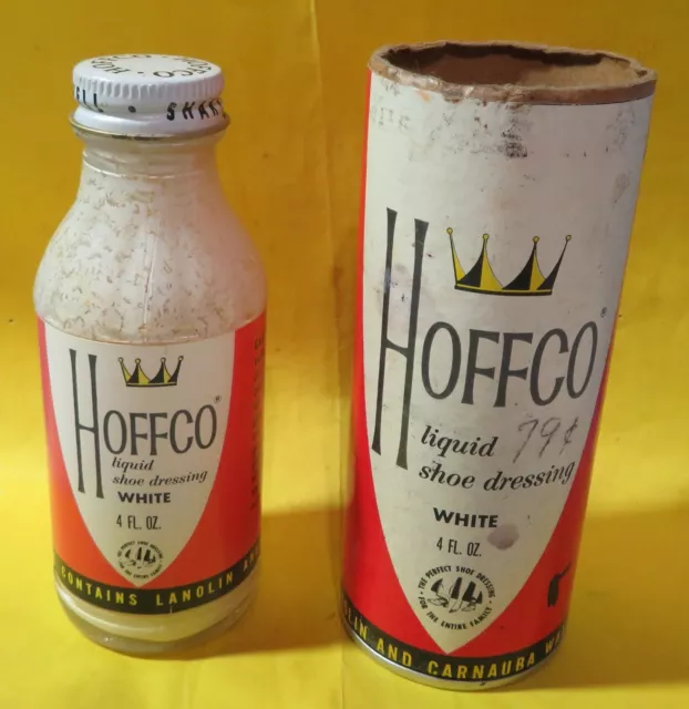 Vintage Hoffco Liquid Shoe Dressing (White)  Empty bottle Round Cardboard Sleeve