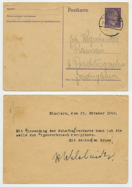 106763 - Ganzsache P 299 - Postkarte - Kösslarn 24.10.1942 nach Ramsau