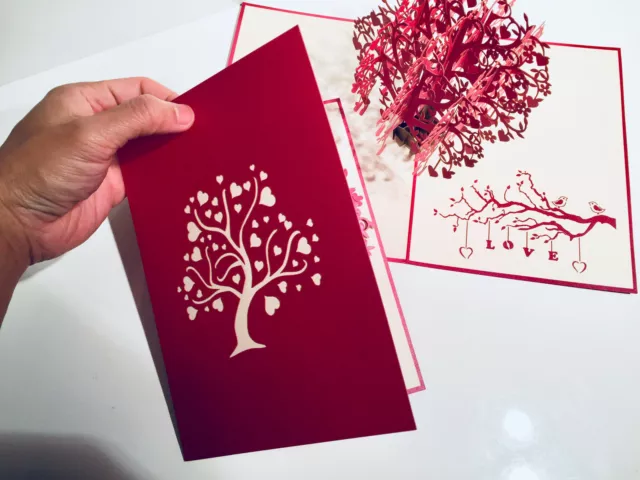 RED Tree of LOVE Hearts 3D Pop Up Greeting Card Happy Valentine's Day Handmade