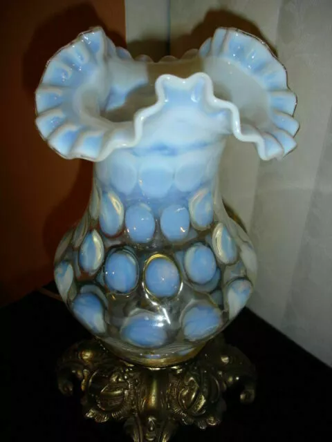 ANTIQUE Northwood/Fenton? French Opalescent Coin Spot LAMP-Vase
