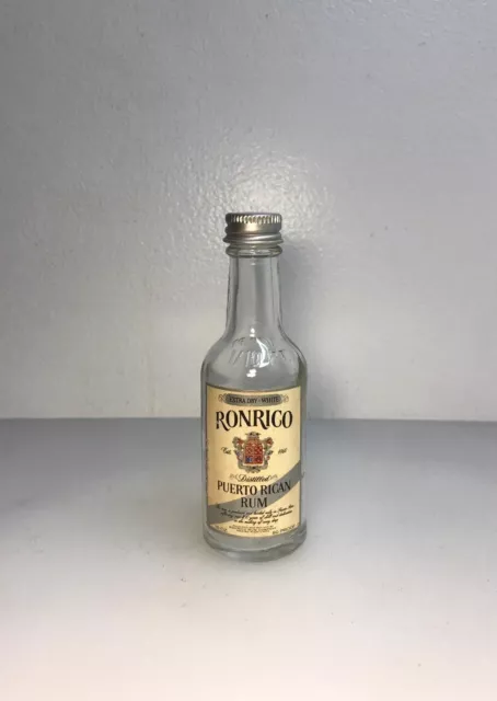 MINIATURE WHISKY BOTTLE (EMPTY):  RONRICO EXTRA-DRY, WHITE; PUERTO RICO 1970's