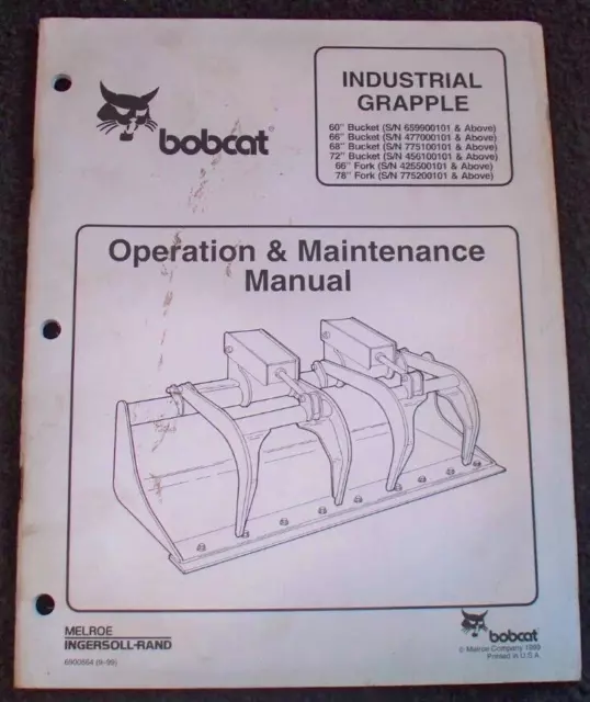 Bobcat Grapple Operation & Maintenance Manual 60 66 68 72 80 Bucket 66 78 Fork