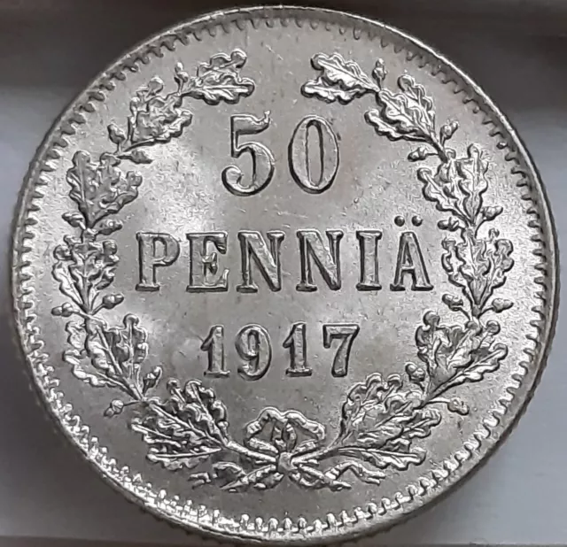 Finland 50 Penniä Pennia 1917 KM#20 Silver Emperor Nicholas II (6035)