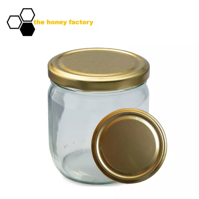 96 x HONIGGLAS Twist Off Glas CURVY 500G im KARTON inkl. Metalldeckel GOLD