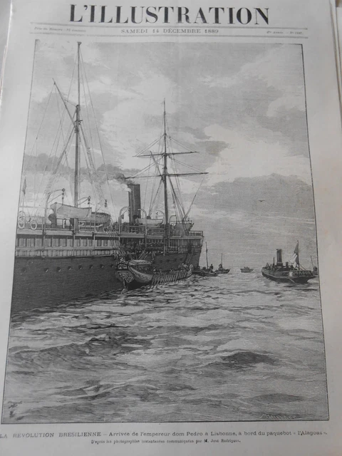 Gravure 1889 - La révolution Brésilienne Arrivée de l'empereur Dom Pedro