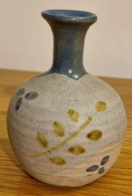Studio Pottery Vase Blue Floral  Carol Furze Hand Made Isle Of Arran Rare