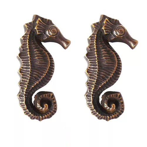 Pair of Seahorse Curtain Tie Backs Holdback Antique Solid Brass Wall Hook Hanger