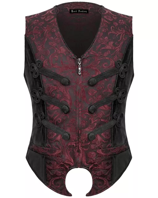 Devil Fashion Gothique Vampire Gilet Queue-de-Pie Rouge Brocart Velours Noir