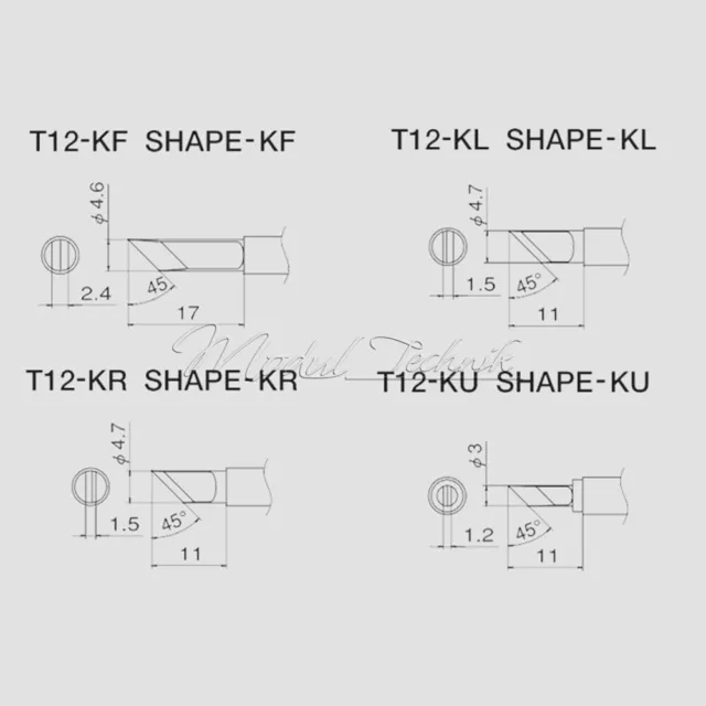 T12 KU KL KF K ILS IL Series Replace Soldering Iron Tip for HAKKO Handle DIY 3