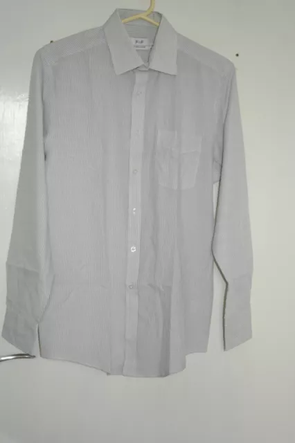 F&F Mens White/Black Stripe Long Sleeve Button Up Shirt Sz 14.5 (Ms233)