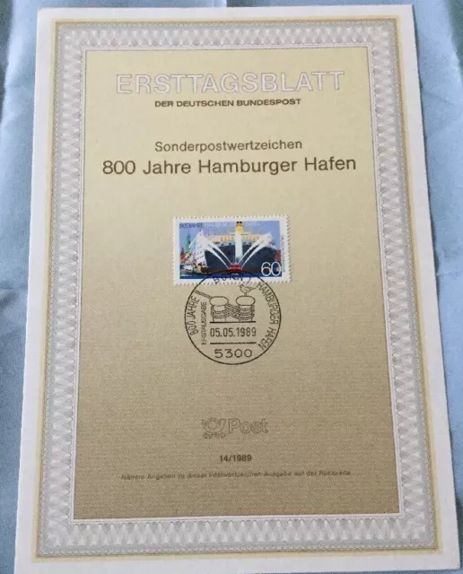 Ersttagsblatt der Deutschen Bundespost: 14/1989 800 Jahre Hamburger Hafen