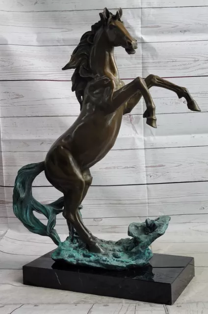 Potente Equino Gracia Original Firmado Bronce Stallion Obra de Arte Figura