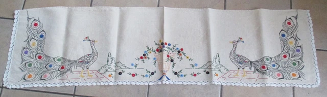 Ancien dessus de cheminée ou d’étagère en lin (Napperon)
