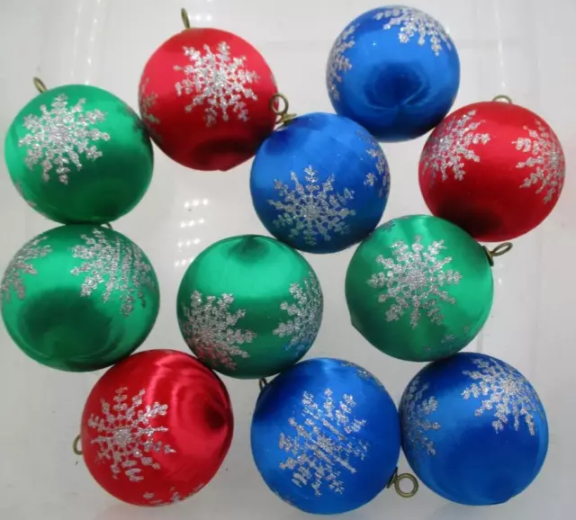 Christmas Ornaments Lot 5 Mini Blown Glass Red Gold Metallic Glitter  Snowflake