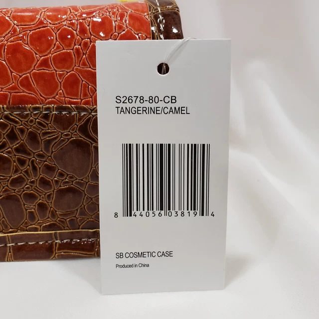 Trifold Cosmetic Bag Orange Brown PVC Embossed Croc Samantha Brown 8