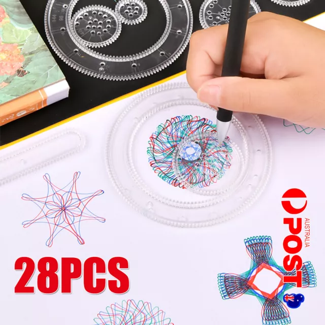 28Pc Spirograph Design Set Drawing Kids Art Craft Brought Interlocking Elegant A