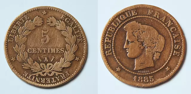 Pièce de 5 centimes cu 1885 A