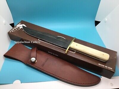 Bear & Son Damascus Bowie White Smooth Bone Handle USA Knife Knives NEW