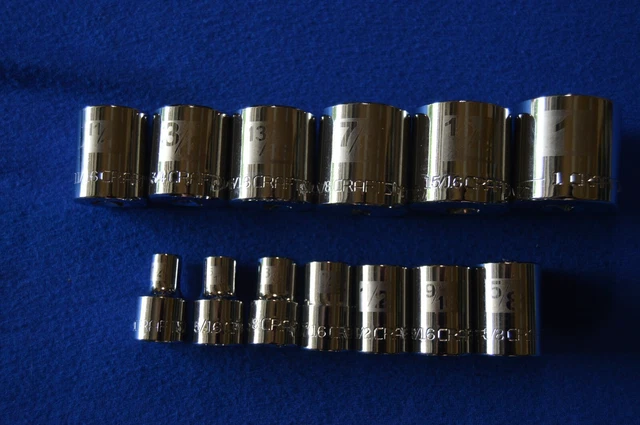 Craftsman Laser and  Etch 13 PC 3/8 Drive SAE 12 PT Sockets 484