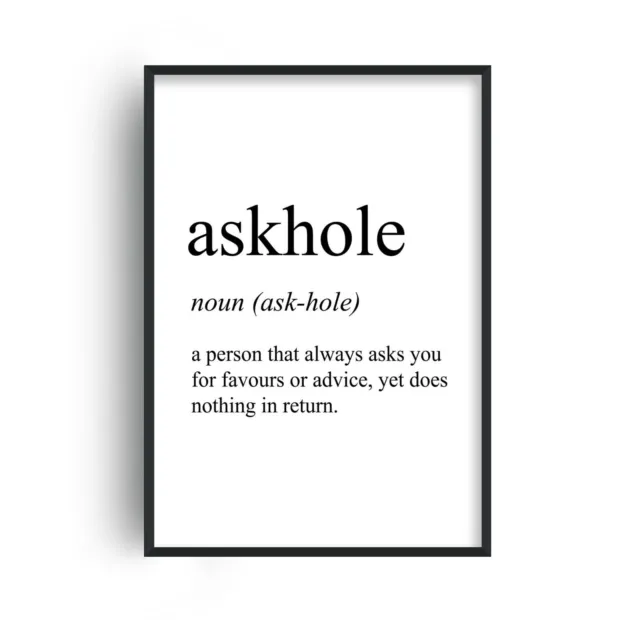 Askhole Definition Quote | Funny Rude Swearing Wall Art Typography Poster Print