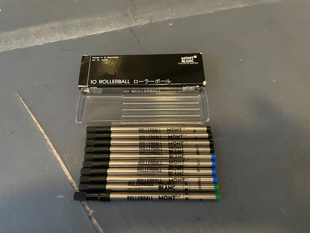 10 Mont Blanc Rollerball  Ink refills #16300, 4-Black, 4-Blue, 2-Green. NEW