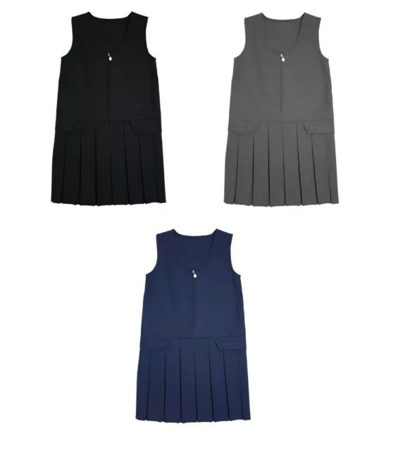 Girls School Pinafore Box Pleated Skirt School Uniform Elasticated Waist Dress.