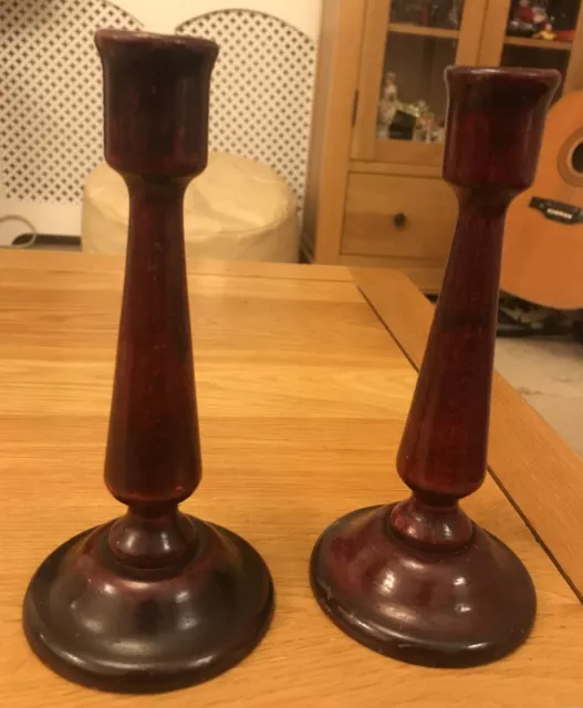 Pair Of Vintage Turned Wooden Candlesticks 7” Inches High Candleholder