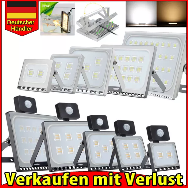 LED Fluter mit Bewegungsmelder Stecker 10-500W Außen Strahler Scheinwerfer IP65
