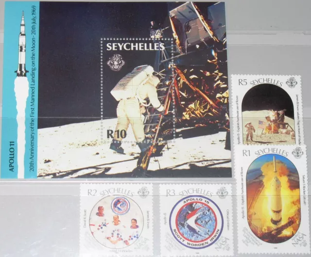 SEYCHELLES SEYCHELLEN 1989 694-7 Block 32 676-80 20Ann Moon Landing Space MNH